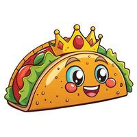 Cartoon Icon of a Majestic Taco Adorned with a Golden Crown vector