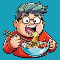 Man Enjoying a Scrumptious Ramen Meal with Chopsticks vector
