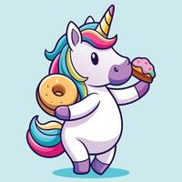 Captivating Cartoon Unicorn Dabbing with a Delectable Donut vector