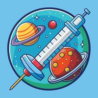 Cartoon Icon Depicting an Injection Site with a Planet vector