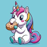Adorable Unicorn Indulging in a Delightful Doughnut Feast vector