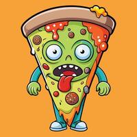 Comical Zombie Monster Emerging from a Delicious Pizza Cartoon Design vector