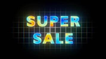 Super sale black friday and cyber monday neon glow mega sale text and frame with noise effect animation, social media stop motion background video