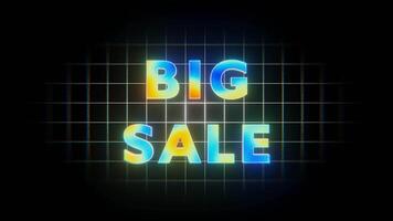 Big sale black friday and cyber monday neon glow mega sale text and frame with noise effect animation, social media stop motion background video