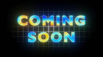 Coming Soon Colorful Gradient Neon Vibrant Futuristic. Trendy Fluid Noise Grain Effect Glow Effect. 4K Animation. Retro echo text animation video