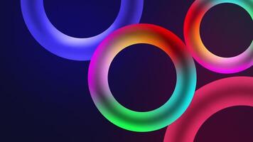 Abstract 3D background with colorful illuminated rings floating slowly. The rings float and collide smoothly. Floating Torus Loop Animation. Captivating Visuals in 4K video