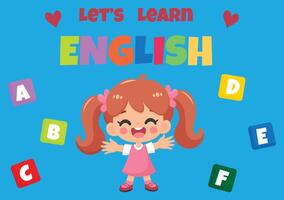 lets learn english text with letters and cute smiley girl flat design vector