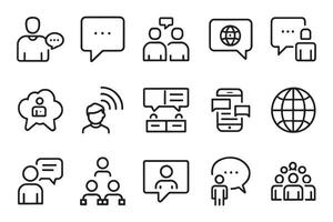 communication, talking, discussion, speech bubble concept related editable stroke outline icons set isolated flat illustration on white background vector