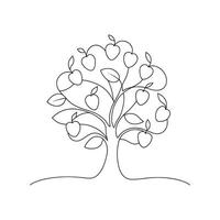 Mango tree Continuous line art flat illustration vector