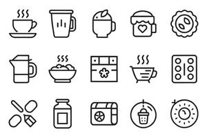 Breakfast, oatmeal related editable stroke outline icons set isolated flat illustration on white background. vector