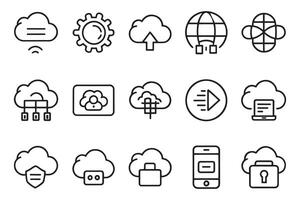 Cloud computing related editable stroke outline icon set isolated flat illustration white background. vector