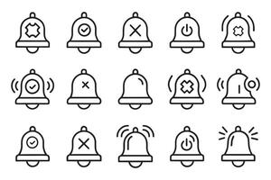 Bell notification concept various style editable stroke outline icon set isolated flat illustration white background vector