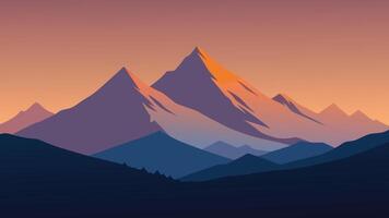 Bright sun illuminates a majestic mountain range, partially shrouded in soft, ethereal fog flat illustration natural background. vector
