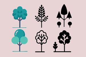 Six Simple Tree Icons Nature, Silhouette, Graphic Design Elements. vector