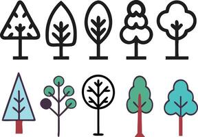 Diverse Collection of Simple Tree Icons Nature, Forest, Ecology, Graphics, Design, Symbols, Illustra vector