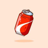 Red soda can, designed in cartoon flat style. Red soda drink bottle design. Illustration element vector