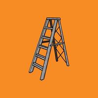 A detailed illustration of a step ladder set against a bold orange background, highlighting its sturdy construction and utility. Ideal for themes related to construction, industrial design. vector