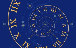 concept of astrology or spacetime, graphic of spiral time emblem with galaxy elements presented in gypsy or tarot card style vector