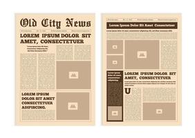 Old paper retro journal layout template. News articles newsprint magazine old design. Vintage newspaper with text and image placeholder. Brochure newspaper pages with headline. vector