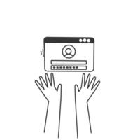 hands holding up a computer screen with a log on web pageon it vector