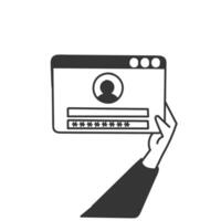 a hand holding up a computer screen with a person's face id login on it vector