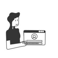 a woman is using a laptop computer with a person log on page the screen vector
