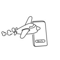 book flight button on mobile doodle style vector