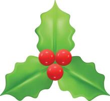 Set of festive 3d render Christmas decorations with red berries. vector