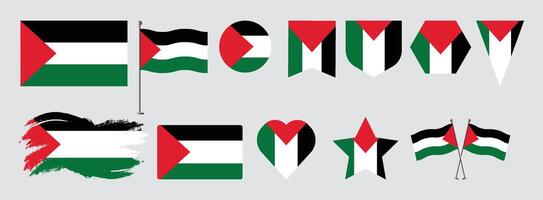 Set Palestine flag .national flag design set with popular shapes and brush. Palestine flag illustration vector