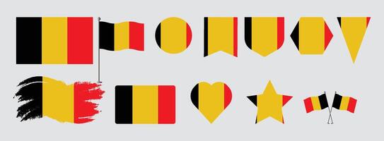 Set Belgium flags, banners, brush, symbols, flat icon. illustration of collection of national symbols on various objects and state signs and shape vector