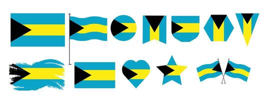 Set Bahamas flags, banners, brush, symbols, flat icon. illustration of collection of national symbols on various objects and state signs and shape vector
