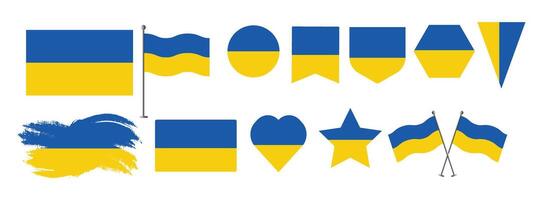Set Ukraine flags, banners, symbols, flat icon. illustration of collection of national symbols on various objects and state signs and shape vector