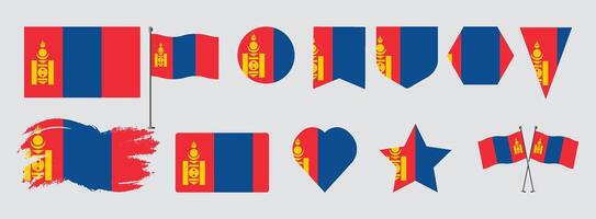 Set Mongolia .national flag design set with popular shapes and brush. Mongolia flag illustration vector