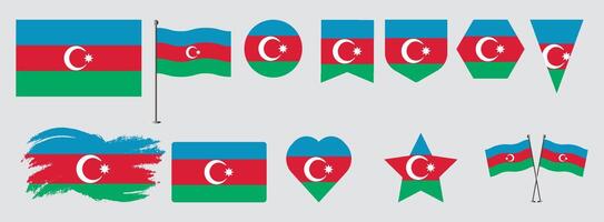 Set Azerbaijan flag set .national flag design set with popular shapes and brush. Azerbaijan flag illustration vector