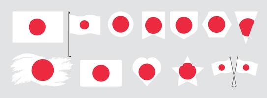 Japan flag set of icons. Set of Japan flags button, waved, heart,brush,start various objects and state signs and shape vector