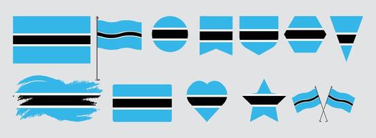 Botswana flag set of icons. flag of Bangladesh symbol. Set of Bangladesh flags button, waved, heart, brush, start various objects and state signs and shape vector