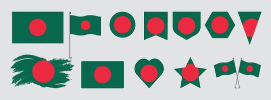Set Bangladesh flags, banners, symbols, flat icon. illustration of collection of national symbols on various objects and state signs and shape vector