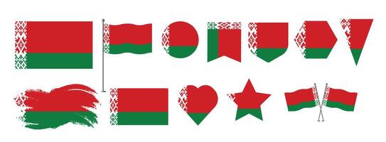 Belarus flag set of icons. Set of Belarus flags button, waved, heart,brush,start various objects and state signs and shape vector