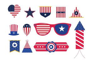 Set American flags, banners, symbols, flat icon. illustration of collection of national symbols on various objects and state signs and shape vector