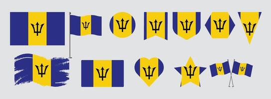 Set Barbados flags, banners,brush, symbols, flat icon. illustration of collection of national symbols on various objects and state signs and shape vector