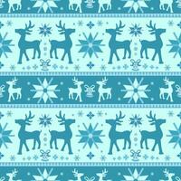 Drawing of reindeer in fabric style on blue background seamless pattern. vector