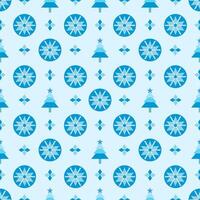 Snowflakes with christmas tree on blue tone seamless pattern. vector