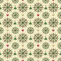 Snowflakes with Christmas tree, heart on seamless pattern. Minimal style. vector