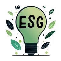 a light bulb with a green gradient and the word ESG, surrounded by leaves, symbolizing sustainable and innovative ideas in the environmental, social, and governance space. vector