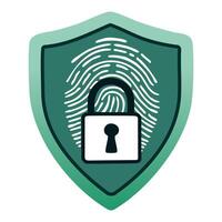 An illustration of a shield with a lock and a fingerprint mark, symbolizing advanced data security, privacy, and protection against cyber threats for a secure digital environment. vector
