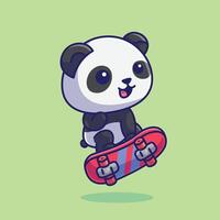 Simple a cheerful panda is playing a skateboard cartoon illustration Collection of animals concept icon isolated vector