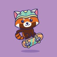 Simple a cheerful Red Panda is playing a skateboard cartoon illustration Collection of animals concept icon isolated vector