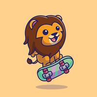Simple a cheerful Lion is playing a skateboard cartoon illustration Collection of animals concept icon isolated vector