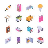 A collection of electrical appliances and components, including power lines vector