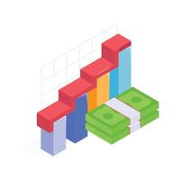 A graph displaying financial growth and money stacks vector